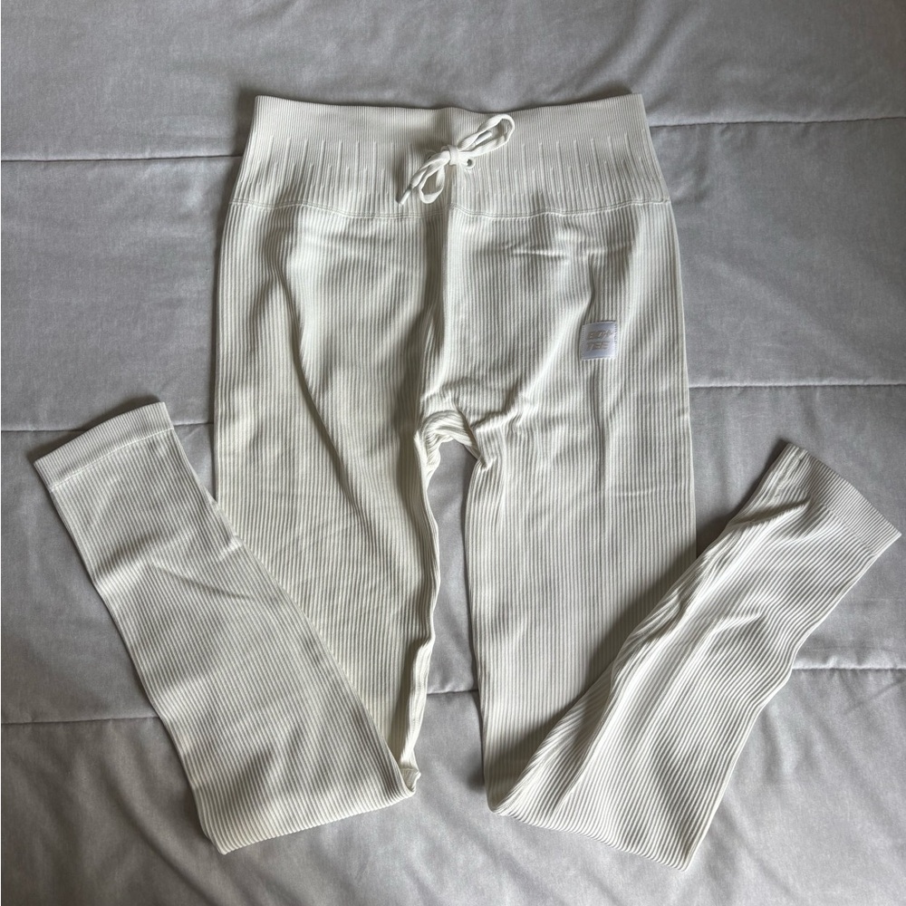 Bo + Tee White Ribbed Leggings